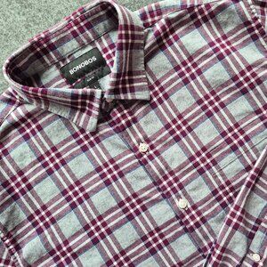 Bonobos Mens Sz LG Button Down Plaid Slim Fit Cotton Button Down Gray Purple